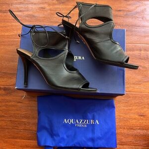 Aquazzura Sexy Thing Black Nappa Leather Cutout Heels 38.5